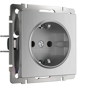 Изображение Розетка с заземлением и шторками (cеребряный рифленый) W1171109