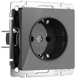 Изображение Розетка с заземлением и шторками (графит акрил) W1171144