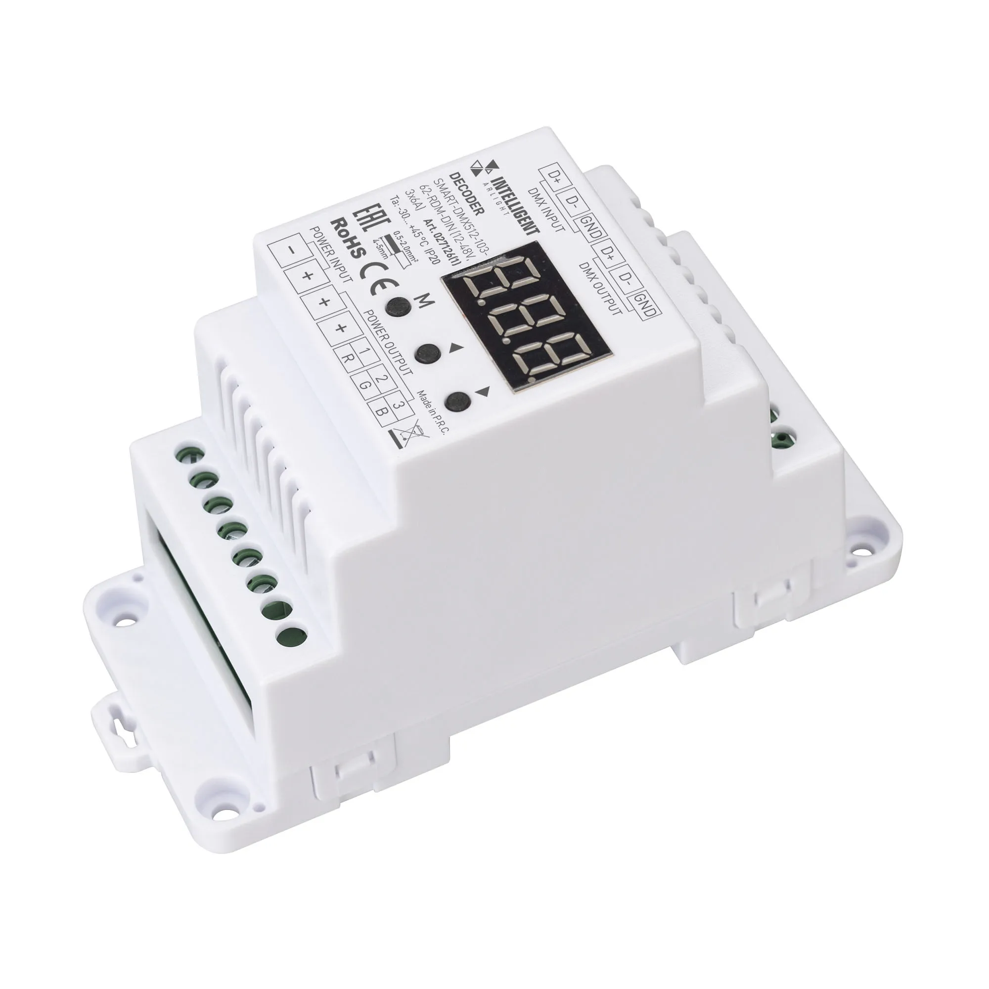 INTELLIGENT ARLIGHT Декодер SMART-DMX512-103-62-RDM-DIN (12-48V, 3x6A) (IARL, IP20 Пластик, 5 лет) - Изображение